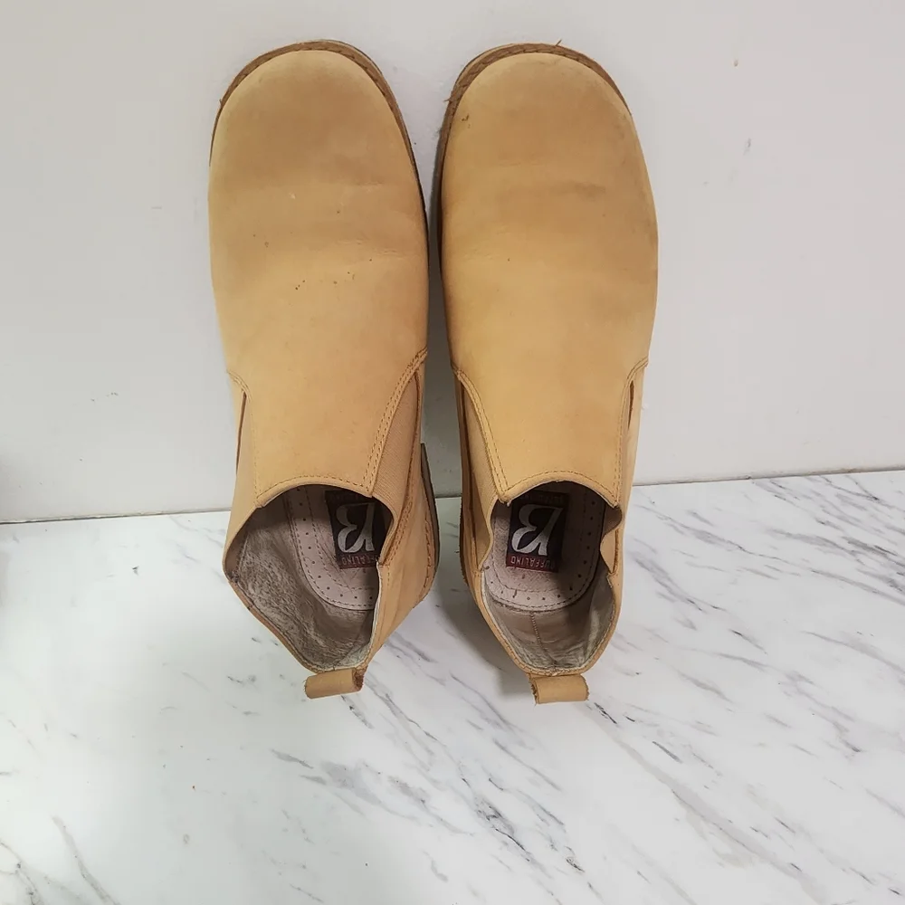 B Buffalino Mens 9 Leather   Boot‎ Beige Suede Cushioned Square Toe A7
